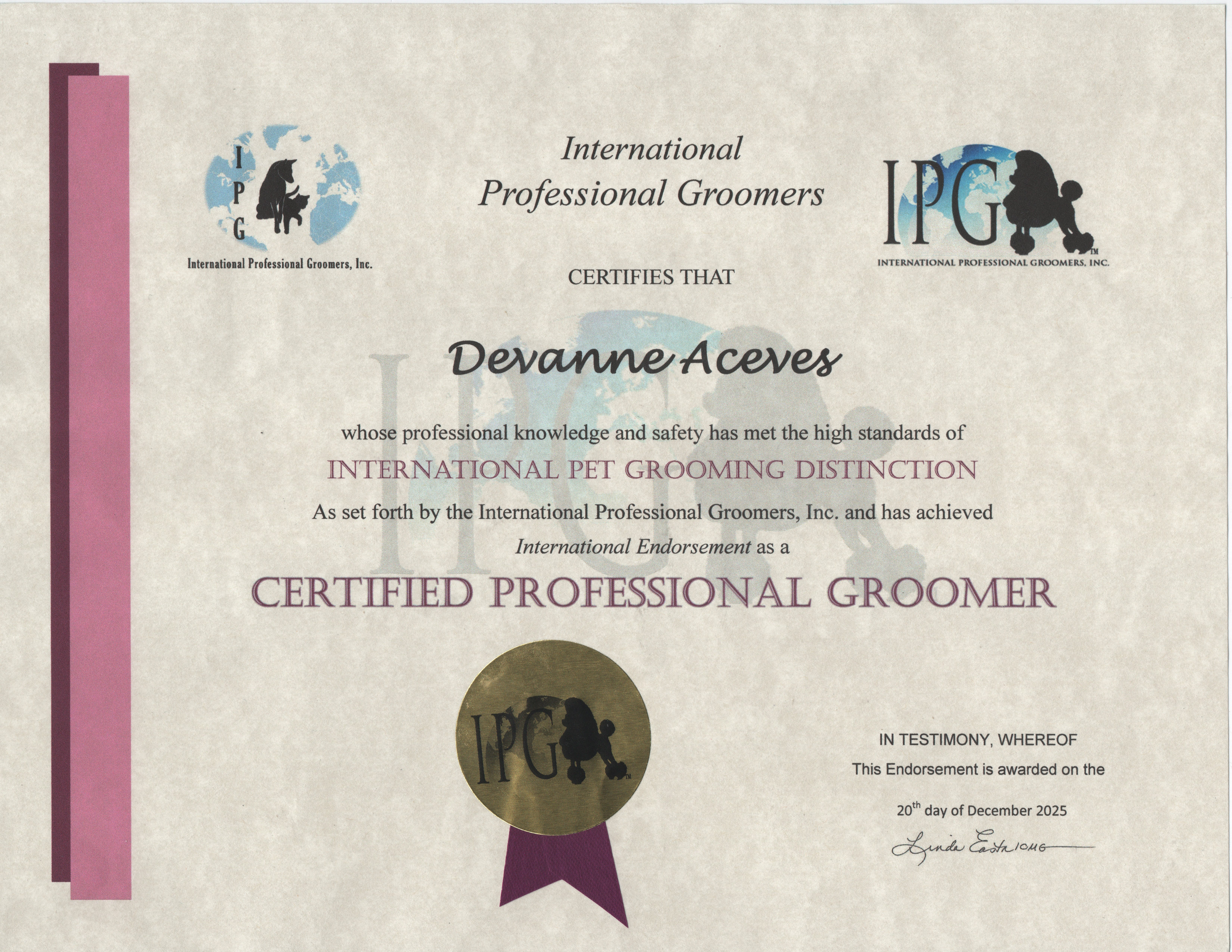 Certified Professional Groomer Certificate
